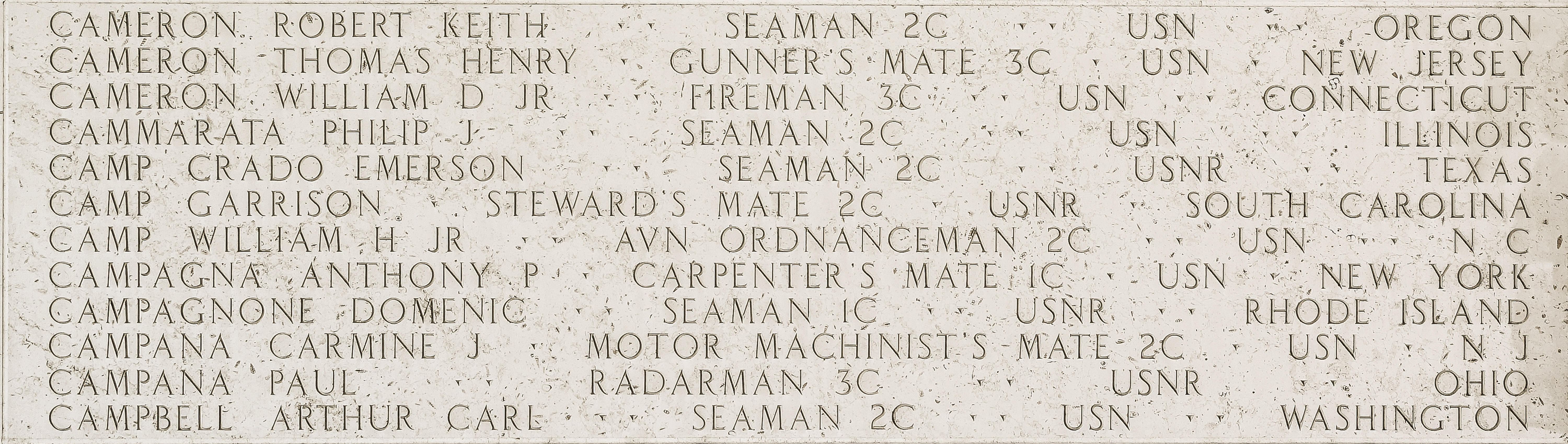 William D. Cameron, Fireman Third Class